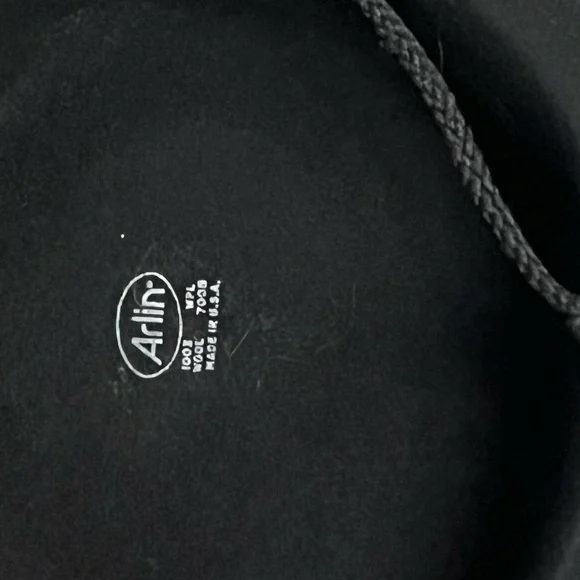 Vintage Arlin 100% Wool Bolero Boater Hat Black Chin Strap Size Medium 22”